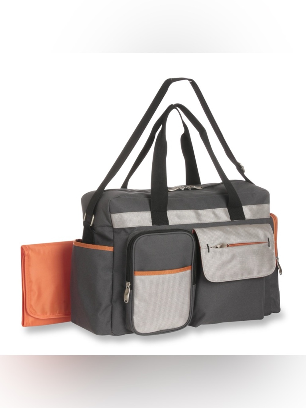 Graco Gray Orange Diaper Bag Travel Tote Multi Pocket Baby Gear Organizer